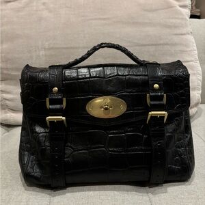 Mulberry Alexa Black Croc Embossed Leather Bag
